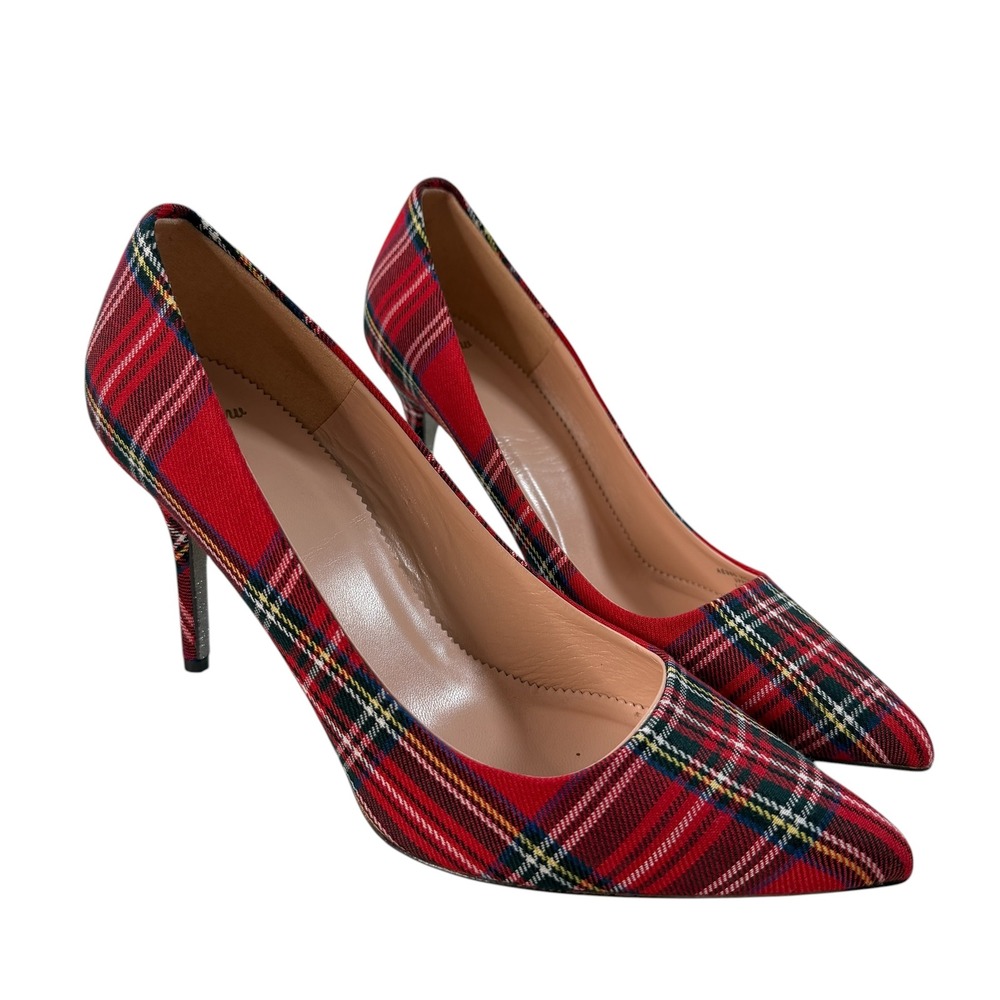 J.Crew Red Tartan Plaid Pointed Toe Stiletto Pumps Made in Italy 9.5 New Holiday